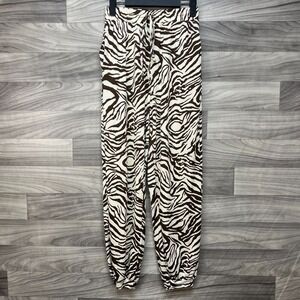 Aster‎ Jogger Pants Women's Small Brown Zebra Print Ribbed Knit Drawstring Waist